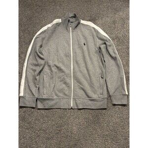 Polo Ralph Lauren Jacket Mens Large Grey Performance Full Zip Track Stripe Pony